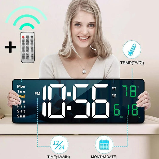 8.67''/16" Digital Wall Clock with RGB Color Changing Remote Control