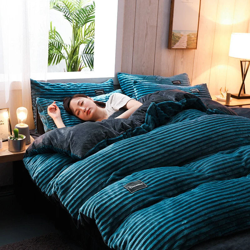 (š„Buy More, Save More )AB Sided Thicken Corduroy Velvet Winter Bedding Set Full Queen King Size Duvet Coverļ¼Free Shippingļ¼