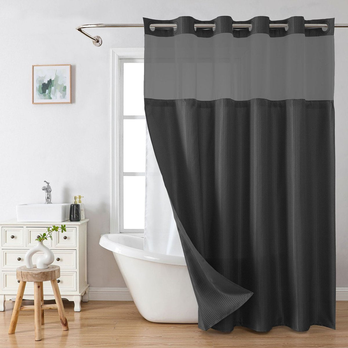 🔥🔥No Hook Shower Curtain with Snap in Liner