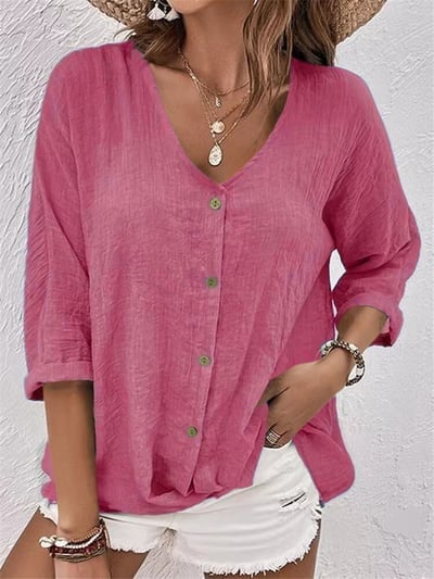2025 New Classic Linen Blouse in Solid Color