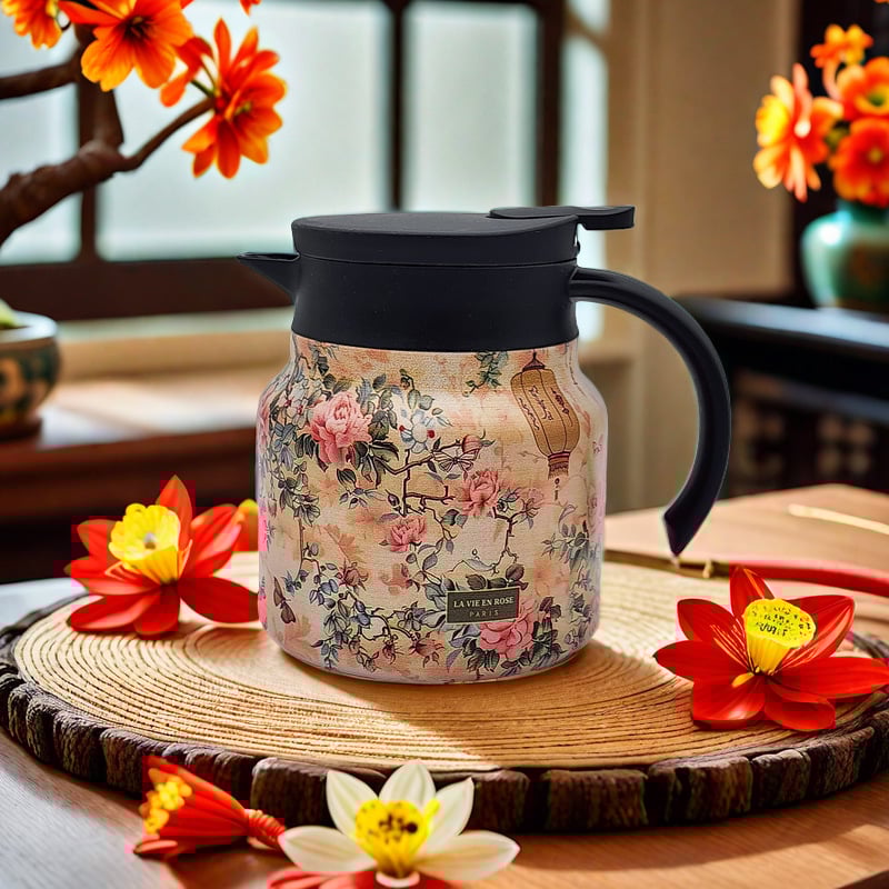 Vintage Floral Pattern Tea Thermos β Built-In Infuser