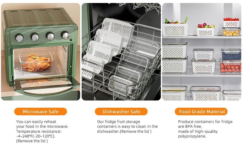 💖🔥Household transparent plastic food storage box-Including drain basket💧