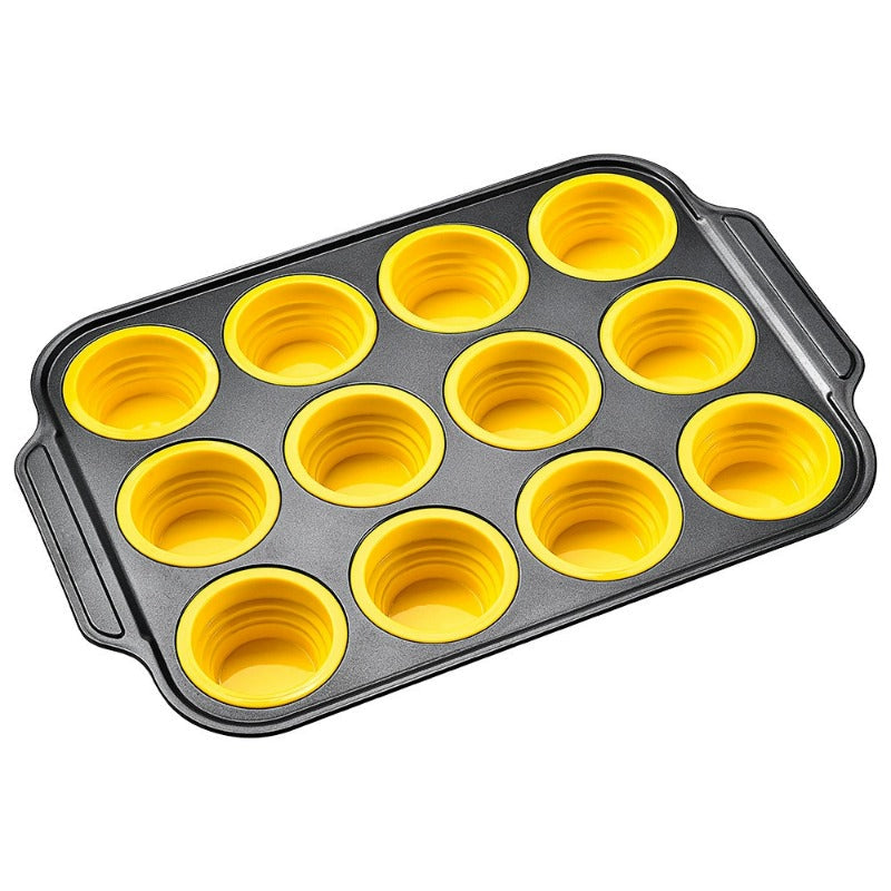 Press-Release Silicone Muffin Pan with Sturdy Metal Frame