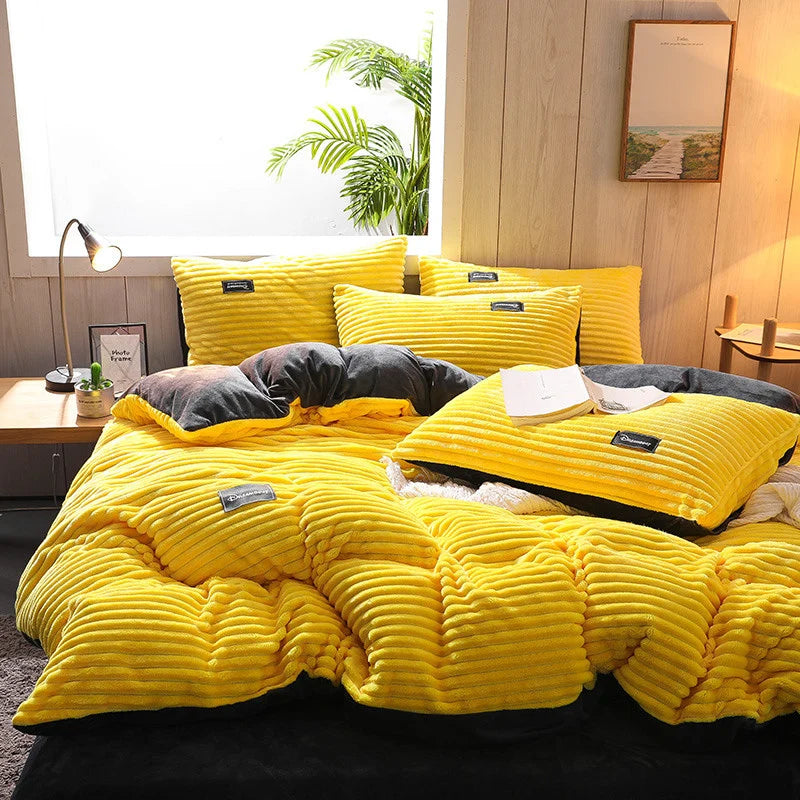 (š„Buy More, Save More )AB Sided Thicken Corduroy Velvet Winter Bedding Set Full Queen King Size Duvet Coverļ¼Free Shippingļ¼