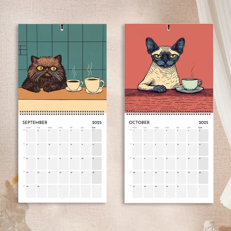 📅Year-end Promotion 49% Off🐈2025 Cat Calendar - Cats Chillin' With Coffee