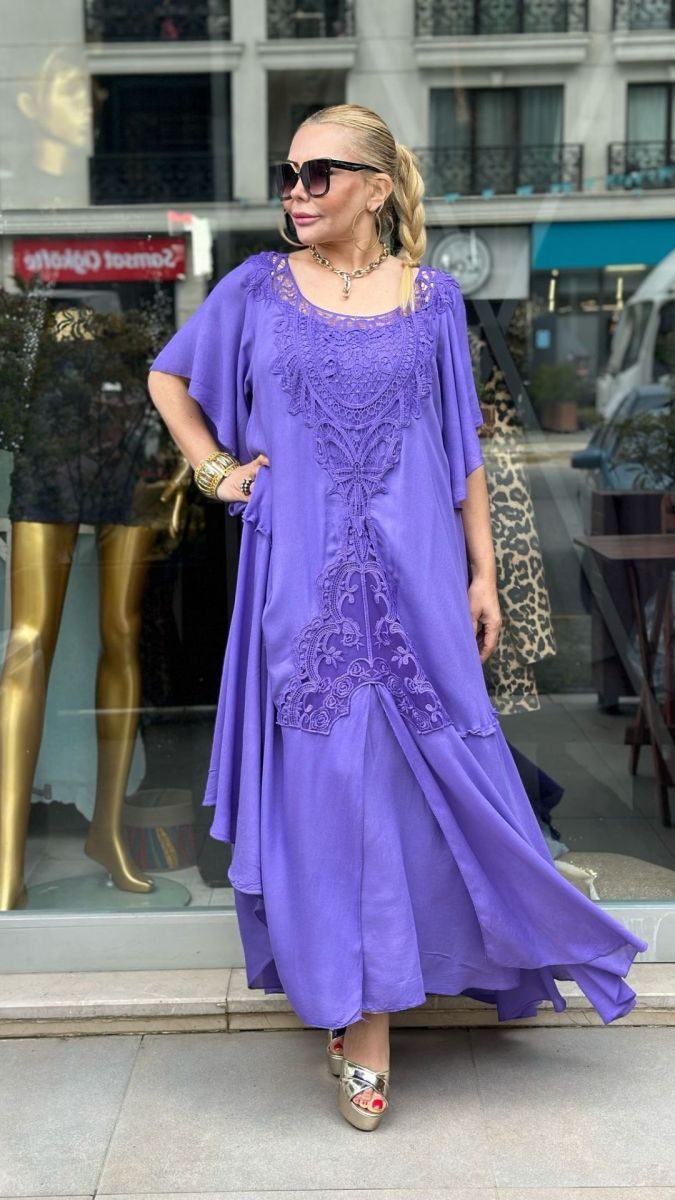 Ladies Elegant Lace Panel A-Line Long Skirt