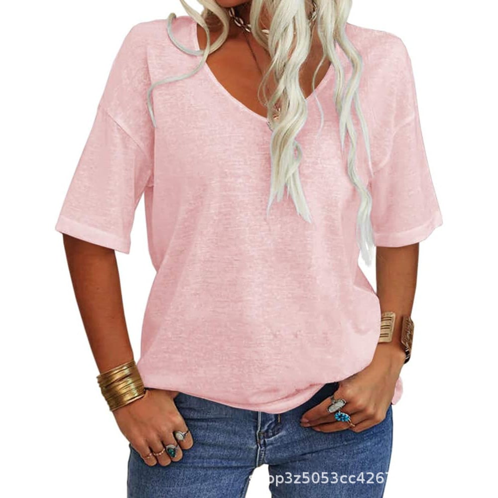 🔥Last Day 49% OFF🔥Women's Solid Color V-Neck T-shirt