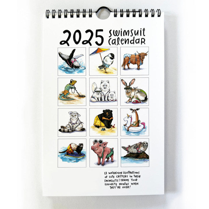 ๐2025 Swimsuit Animals Watercolor Wall Calendar