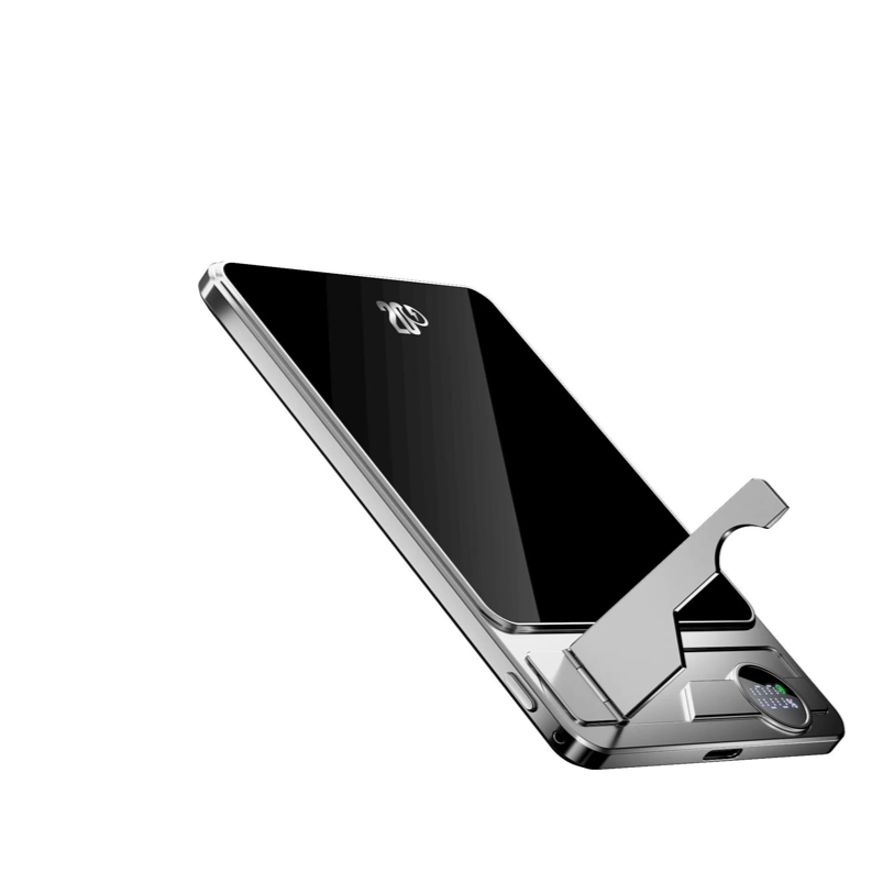 Slim Power Bank with Stand – Magnetic Charging & Power Display