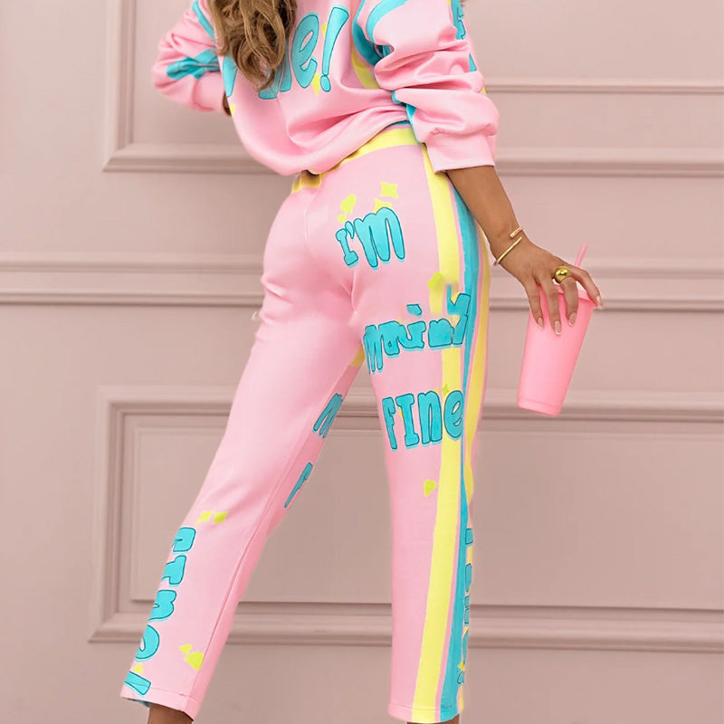✨Limited Sale 50% OFF✨Women's Colorful Print Two-Piece Sweatshirt and Jogger Set