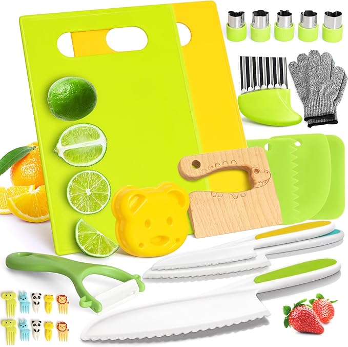 Montessori kitchen tools cookware baking toys for toddler kids, toddler safety knife set.