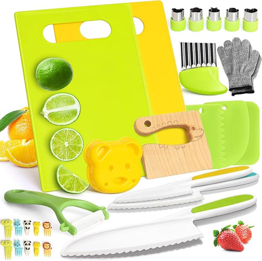 Montessori kitchen tools cookware baking toys for toddler kids, toddler safety knife set.