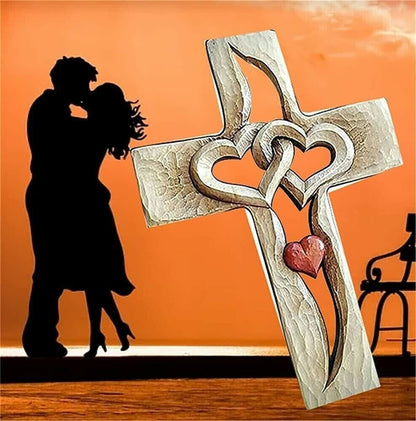💞Carved wooden cross - intertwined hearts