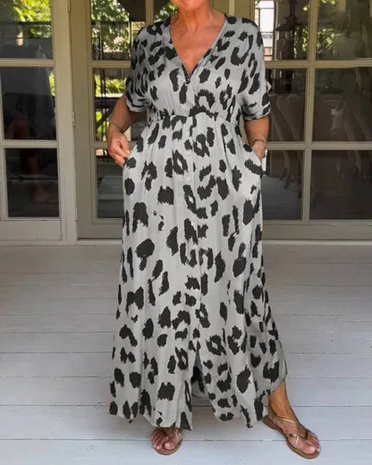 🔥Loose Leopard V-Neck Maxi Dress
