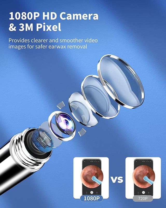 🔥Clean Earwax-Wi-Fi Visible Wax Removal Spoon, USB 1296P HD Load Otoscope