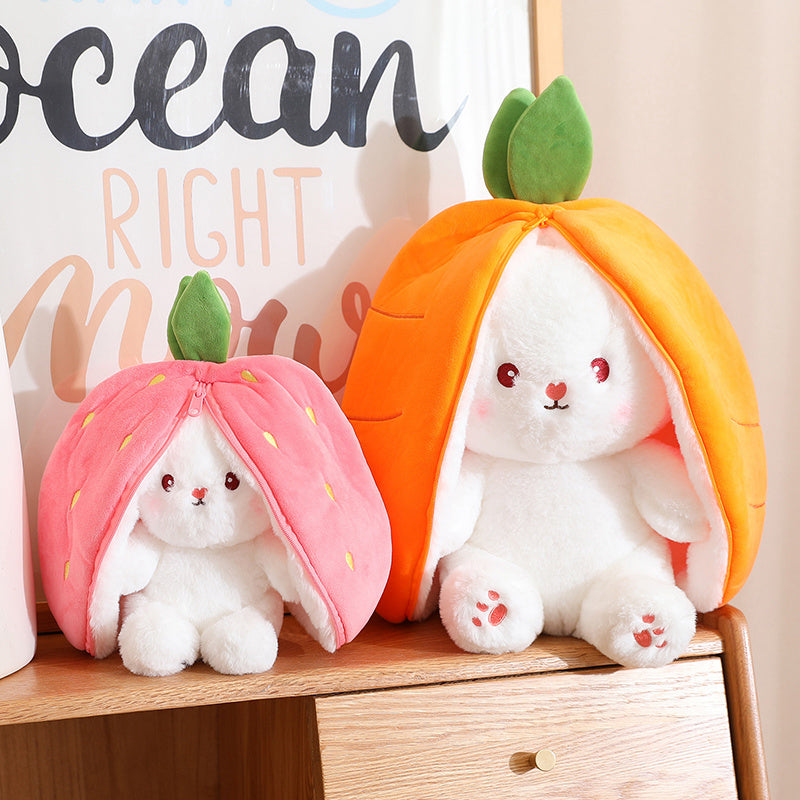 Strawberry Bunny Transformed into Little Rabbit Fruit Doll Plush Toy