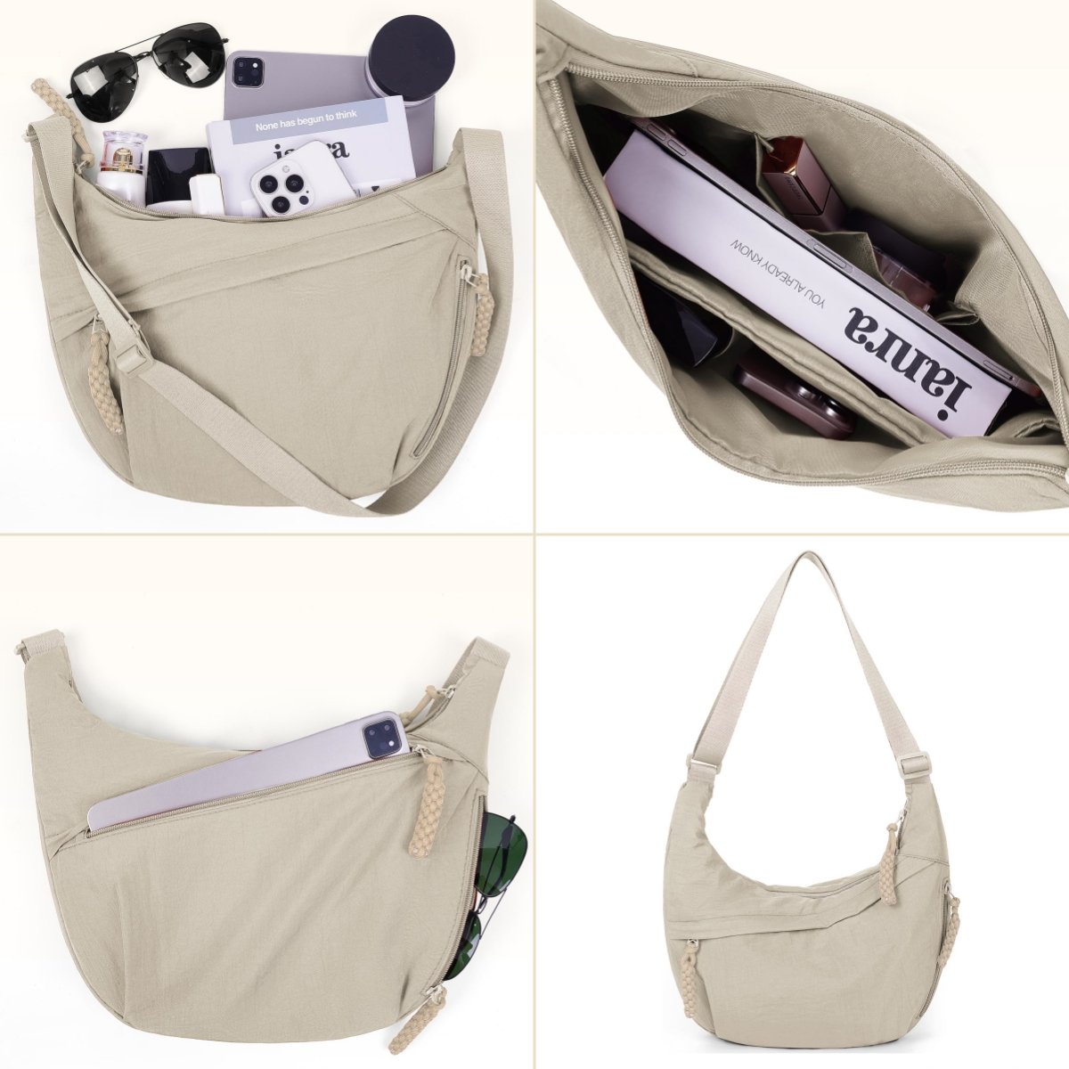 Women's Fashion Plain Color Nylon Crossbody Bag