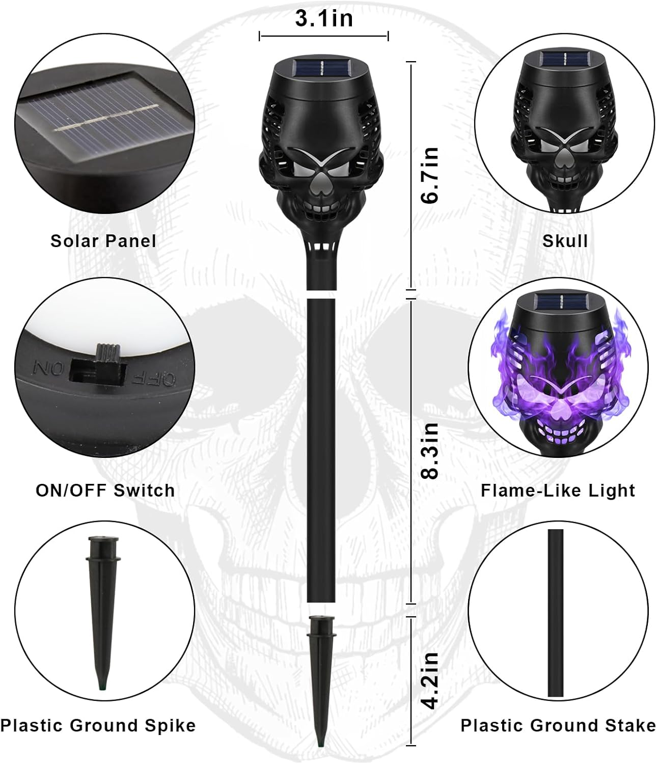 🔥Halloween Hot Sale💀Spooky Skulls Solar Torch Flame Lights👿