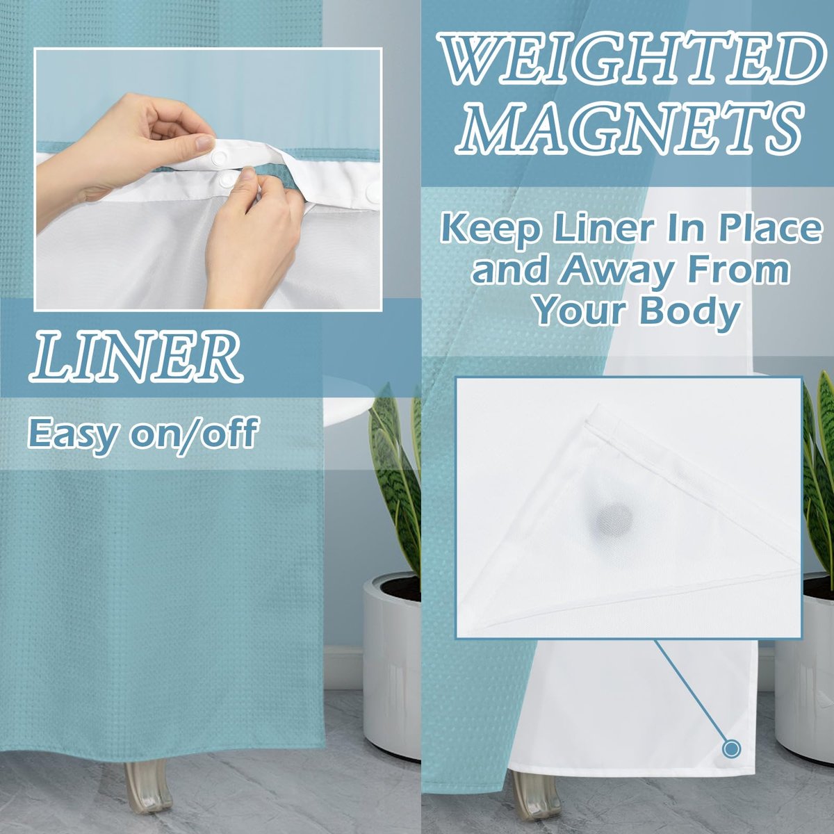 🔥🔥No Hook Shower Curtain with Snap in Liner