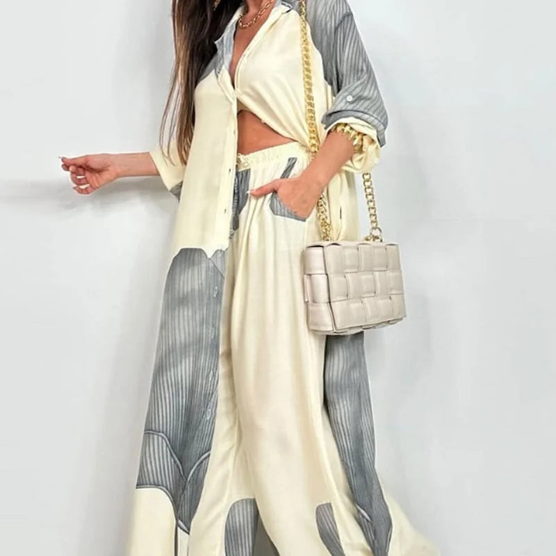 🩷Summer Special Offer🌼Full Button Down Long Shirt & Drawstring Pants Set