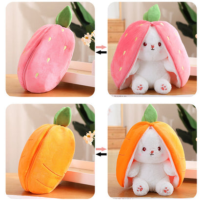 Strawberry Bunny Transformed into Little Rabbit Fruit Doll Plush Toy