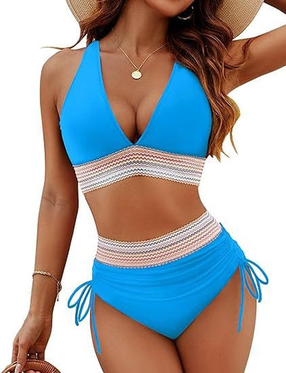 🎁Last Day 49% Off - 2025 High Waisted Tummy Control Color Block Bikini Sets