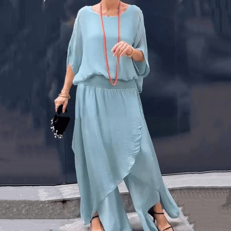 🌹Spring Promotion 49% OFF🌹Loose Top & Slit Wide-Leg Pants Chiffon 2-Piece Set