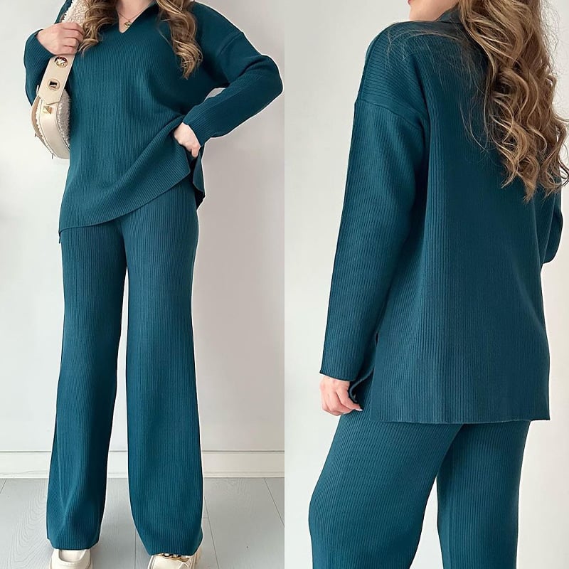 🔥 V-neck casual slit knitted two-piece set