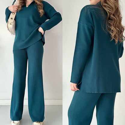 🔥 V-neck casual slit knitted two-piece set