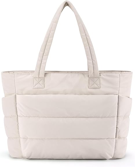 🎁Last Day Promotion 60% OFF-👜BAGSMART Tote Bag for Women, Lightweight Puffy Tote Bag with Compartments, Quilted Shoulder Bag Handbag for Travel, Work