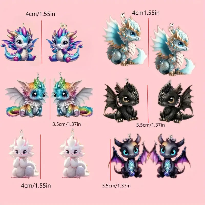 🌈Multicolor Dragon Baby Charm Earrings Set🦖