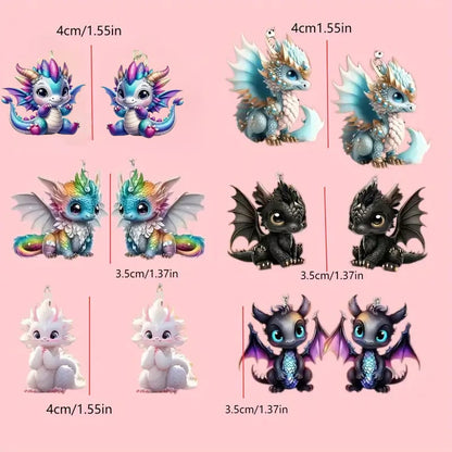 🌈Multicolor Dragon Baby Charm Earrings Set🦖