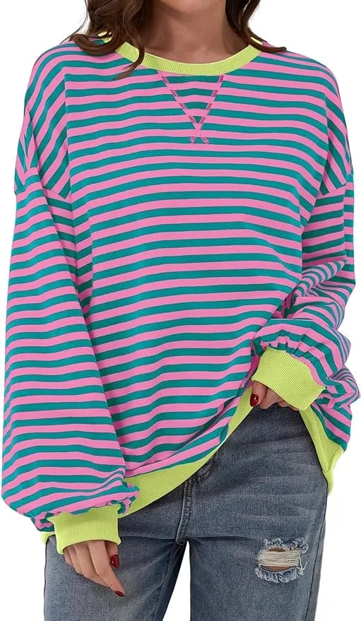 🎁Last Day Sale 50% OFF🏆️2024 Womens Stripes Color Block Sweatshirts