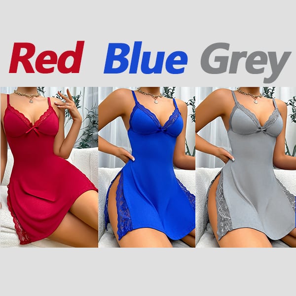 🎉Christmas Big Sale🎄- Lace Trim Slit Bowknot Decor Sleep Dress