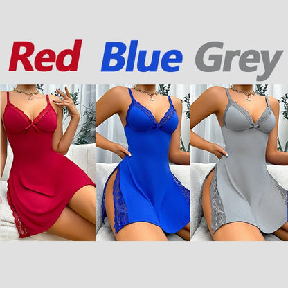 🎉Christmas Big Sale🎄- Lace Trim Slit Bowknot Decor Sleep Dress