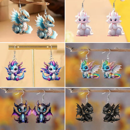 🌈Multicolor Dragon Baby Charm Earrings Set🦖