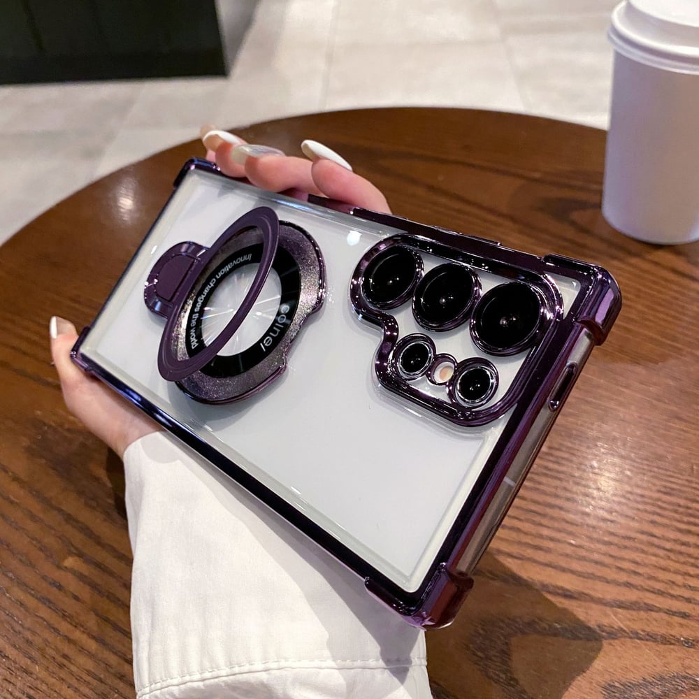 🔥New In Samsung S25 Series Case - Samsung Electroplated Glitter Four Corners Airbag Protection Magnetic Case with Invisible Stand