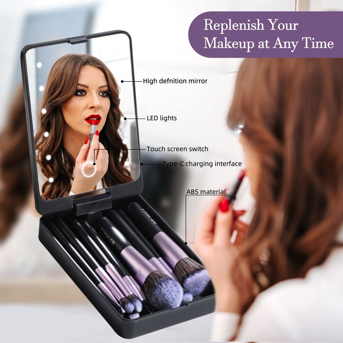 💖Travel Makeup Brush Set with LED light
