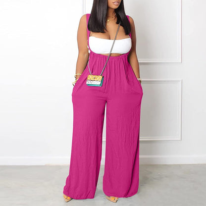 ✨LAST DAY ONLY 49% OFF🔥Women's Drawstring Tie Back Wide Leg Pocket Suspender Pants