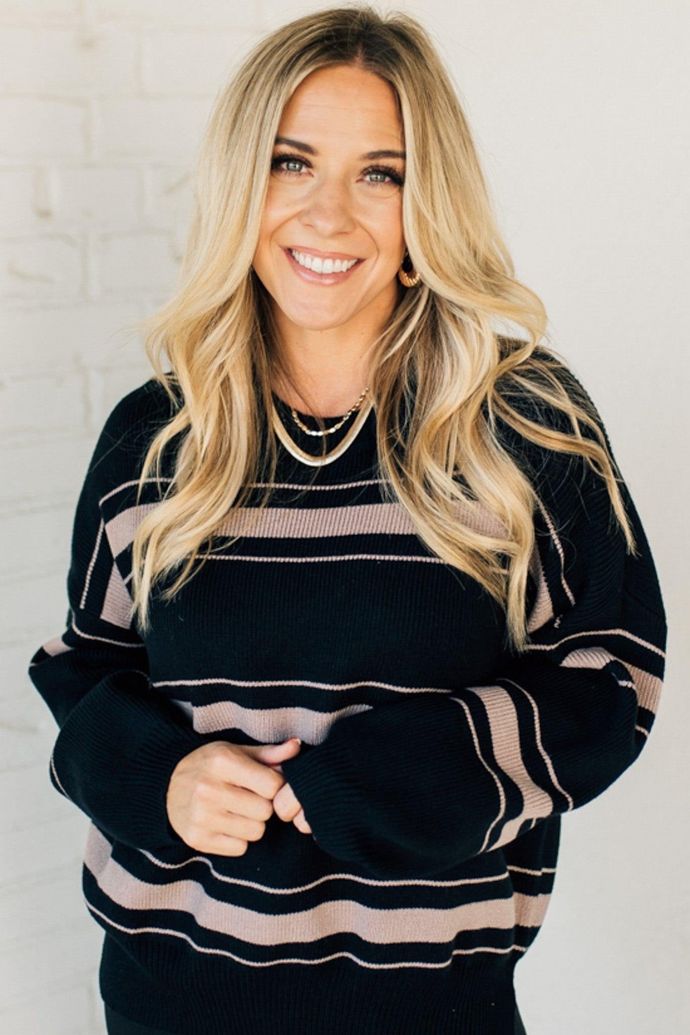 Striped Color Block Slit Sweater