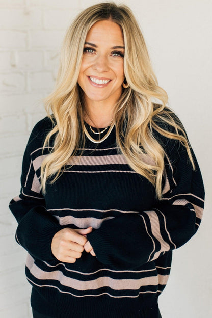 Striped Color Block Slit Sweater