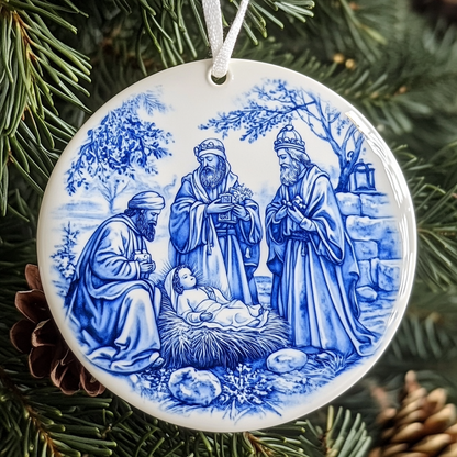 Nativity Christmas Ornament in Blue