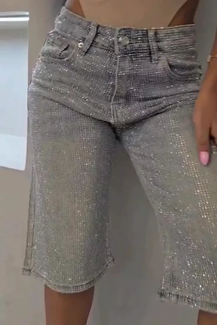 Women's Fashion High-Rise Diamond Straight Jeans