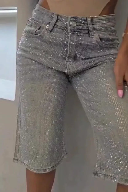 Women's Fashion High-Rise Diamond Straight Jeans