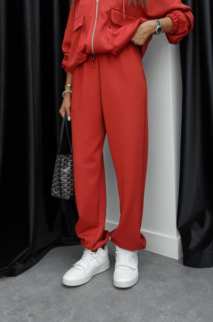 Zipper Hoodie and Elastic Waist Set