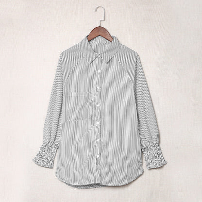 Striped Stand Collar Loose Long Sleeve Shirt