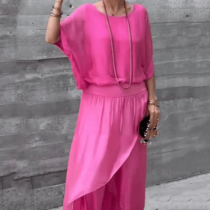 🌹Spring Promotion 49% OFF🌹Loose Top & Slit Wide-Leg Pants Chiffon 2-Piece Set