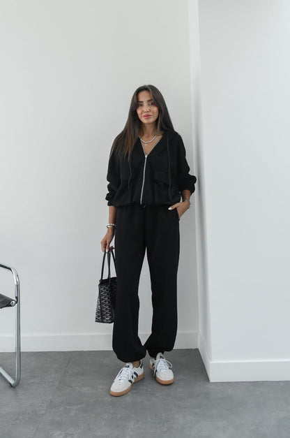 Zipper Hoodie and Elastic Waist Set