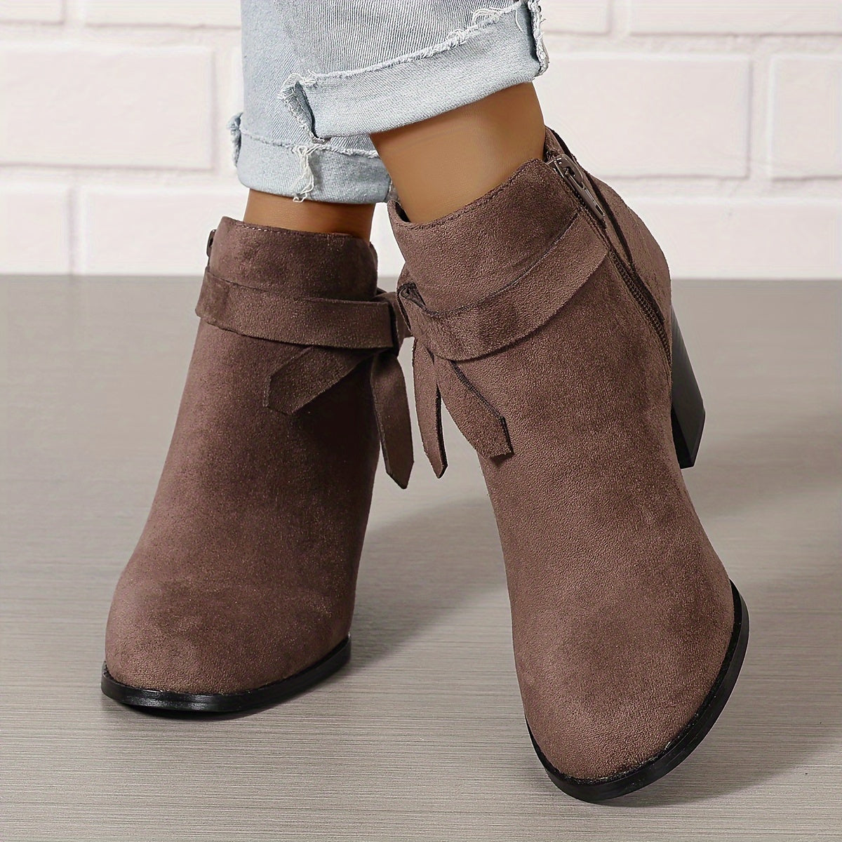 Women's Suede Side Zipper Ankle Boots