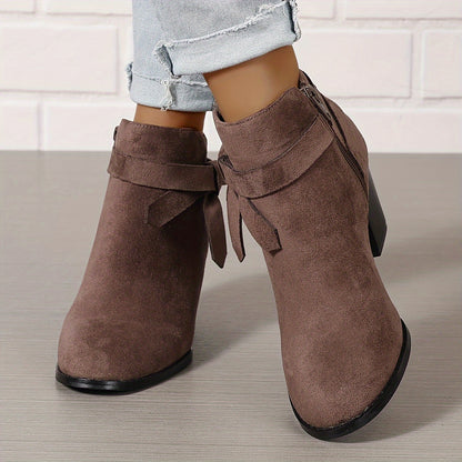 Women's Suede Side Zipper Ankle Boots